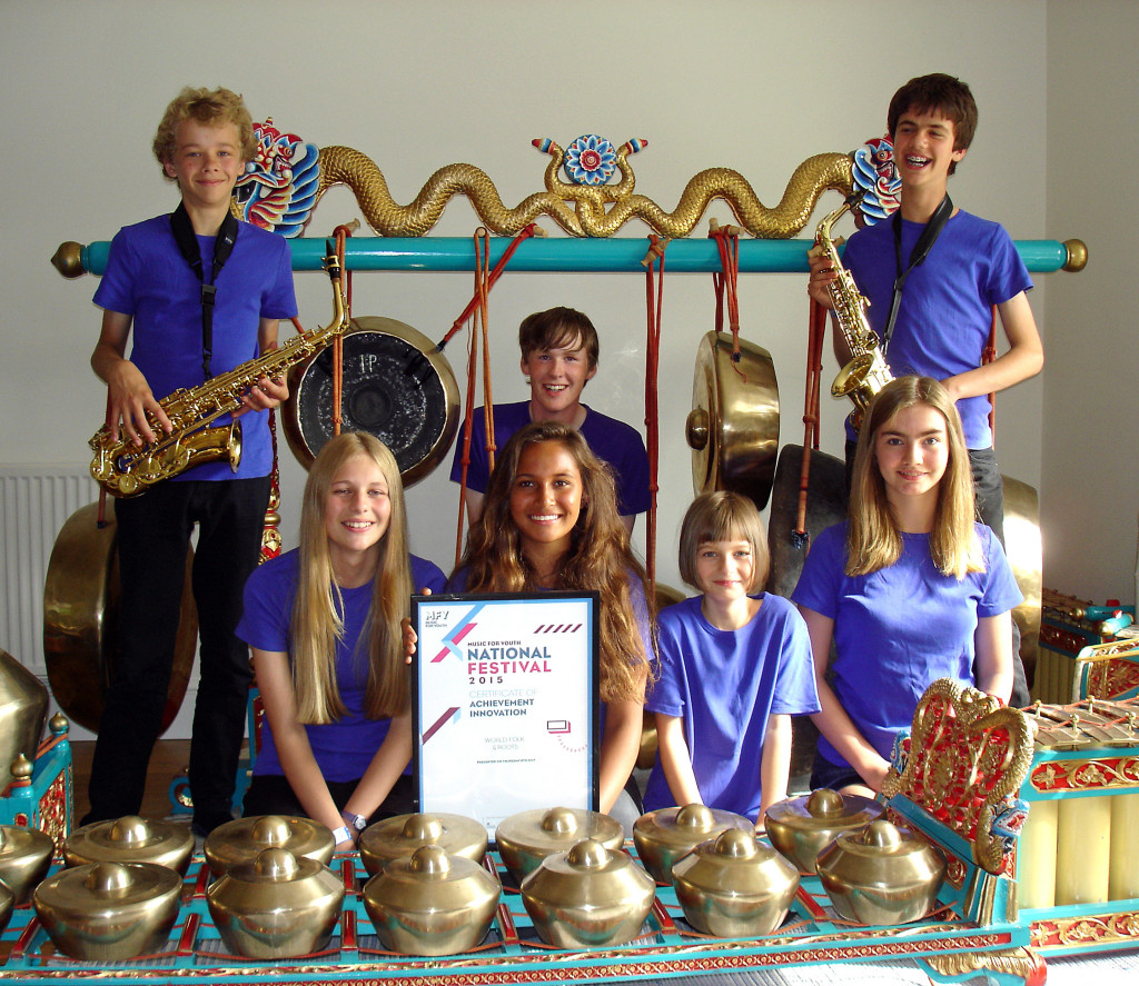 Members of Oxford Youth Gamelan with their Innovation award from MFY 2015